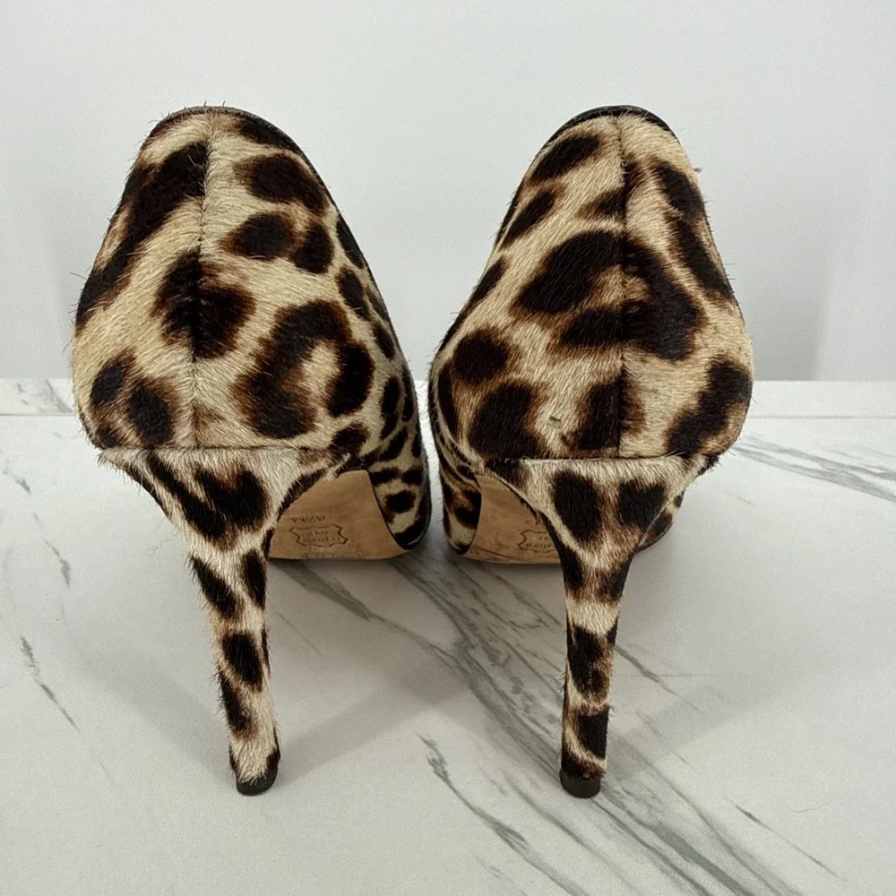 Tory Burch Elana Leopard Animal Print Leather Pumps Heels Calf Hair Chic 6.5
